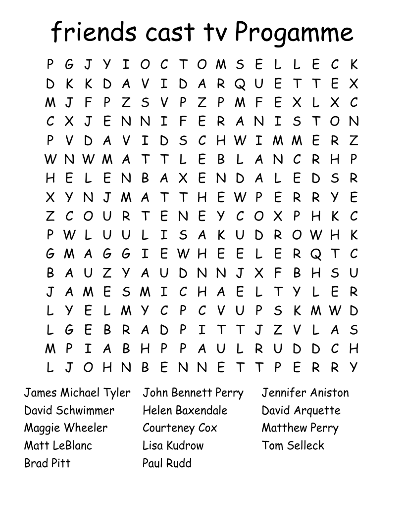 friends cast tv Progamme  Word Search