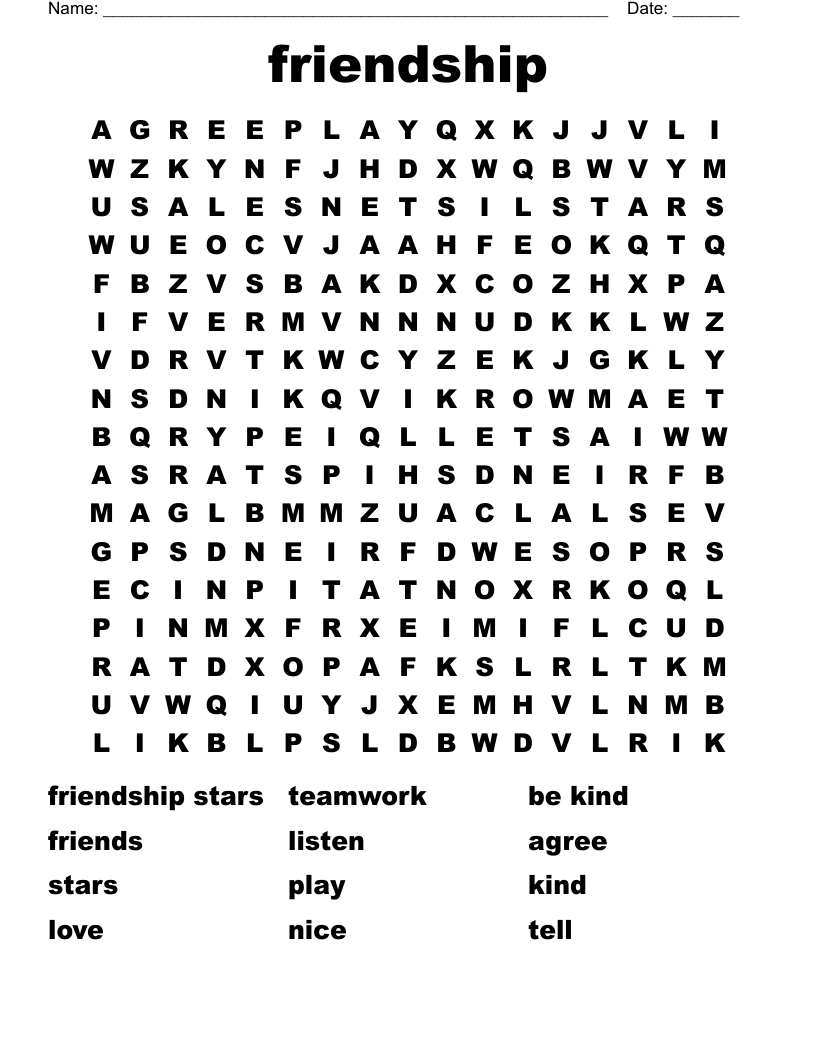 friendship Word Search