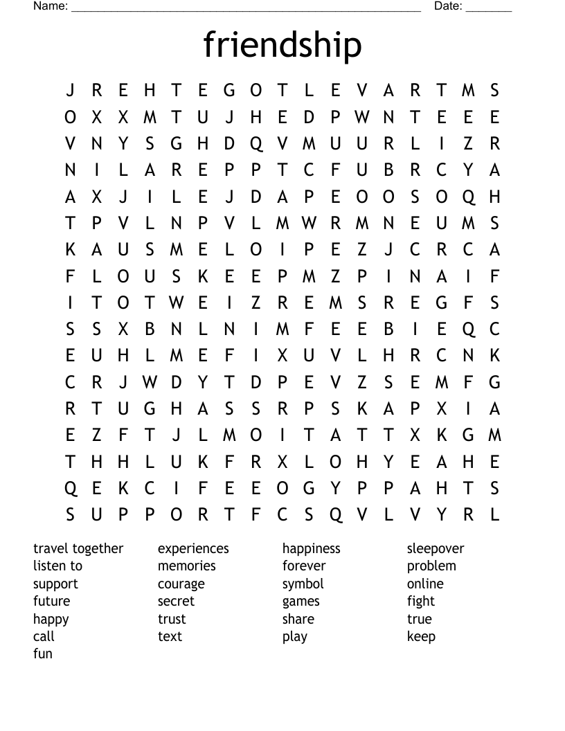 friendship Word Search
