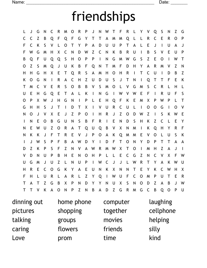 friendships Word Search
