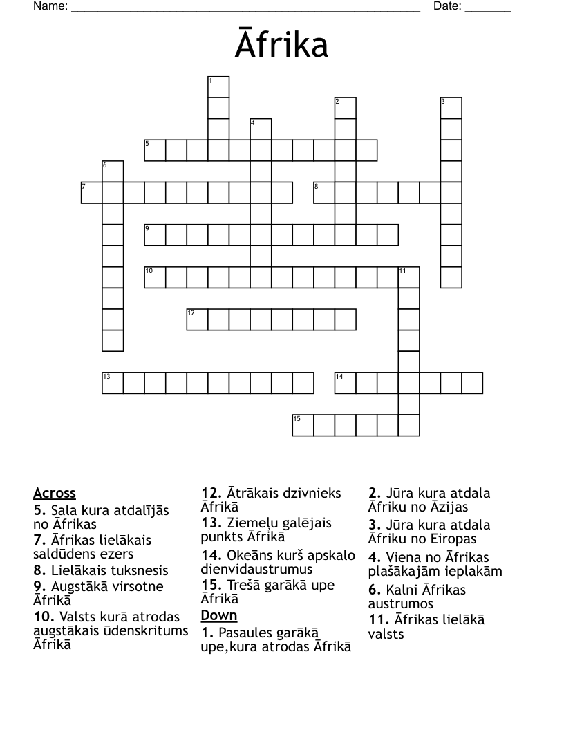 Āfrika Crossword