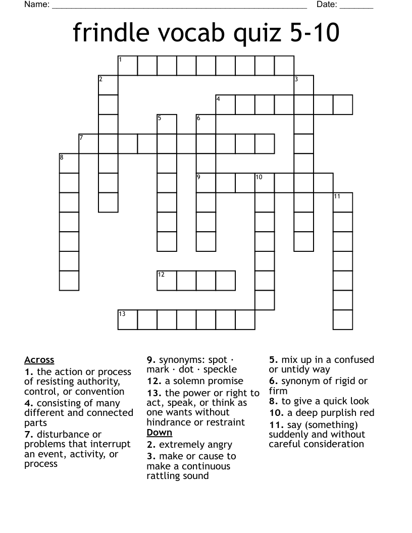 frindle vocab quiz 5-10 Crossword