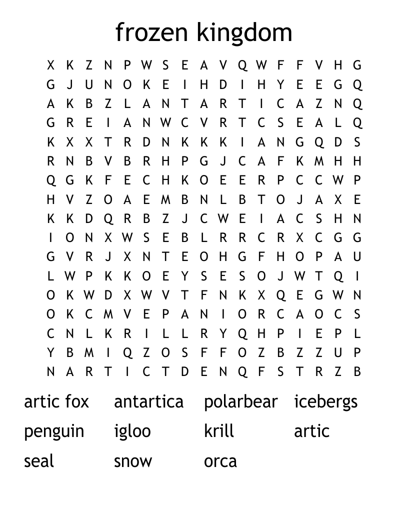frozen kingdom Word Search