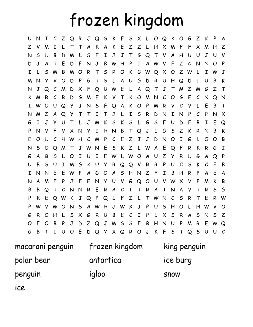 frozen kingdom Word Search
