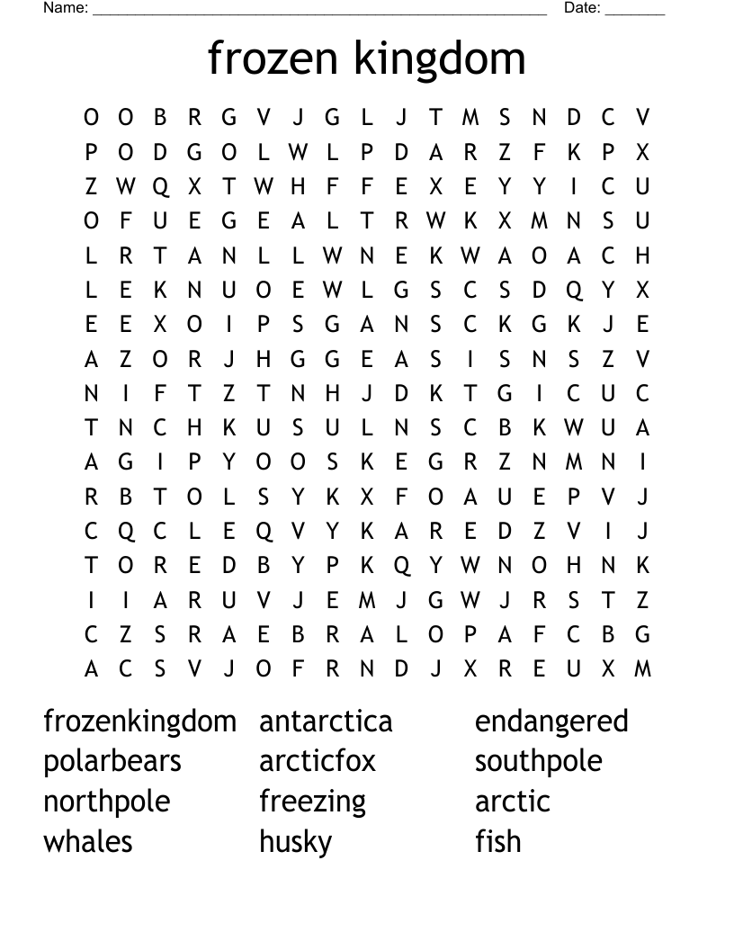 frozen kingdom Word Search