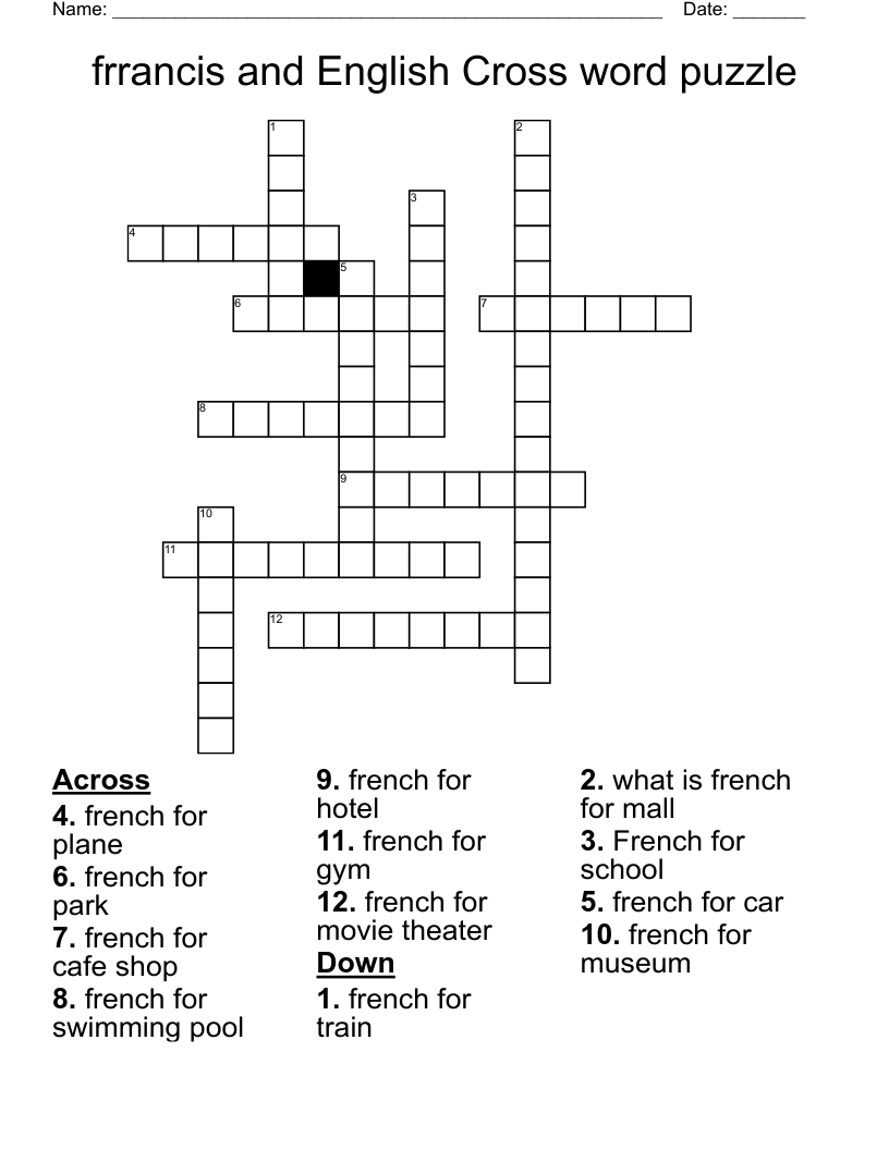 frrancis and English Cross word puzzle
