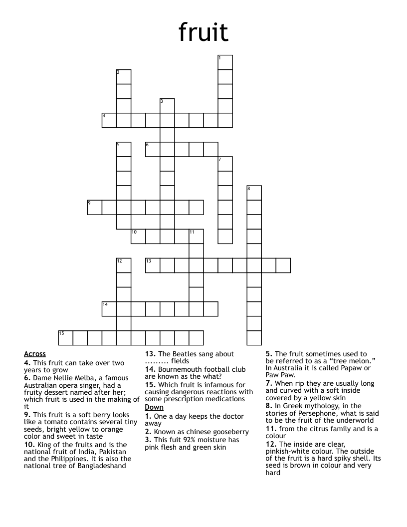 fruit Crossword
