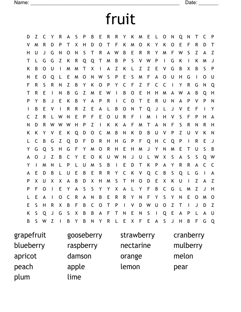 fruit Word Search