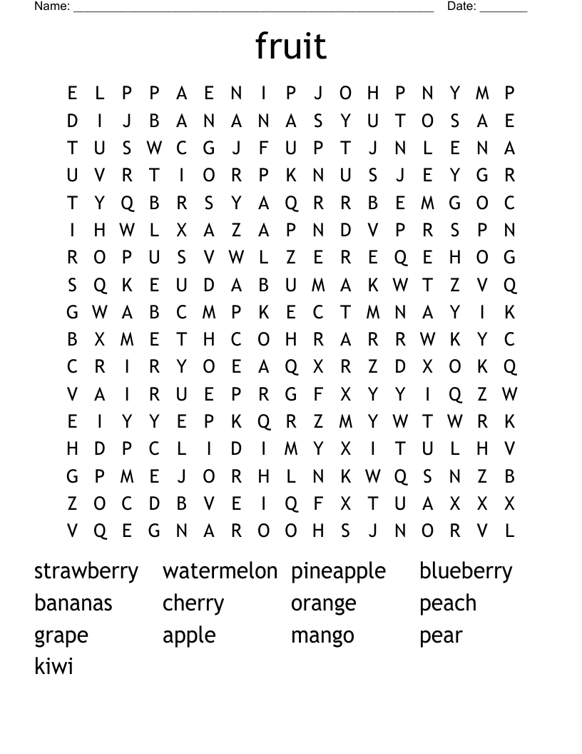 fruit Word Search