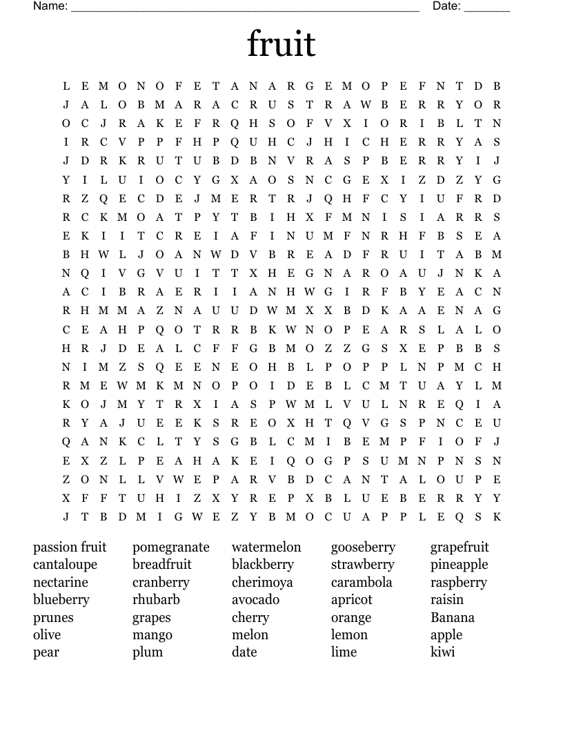 fruit Word Search