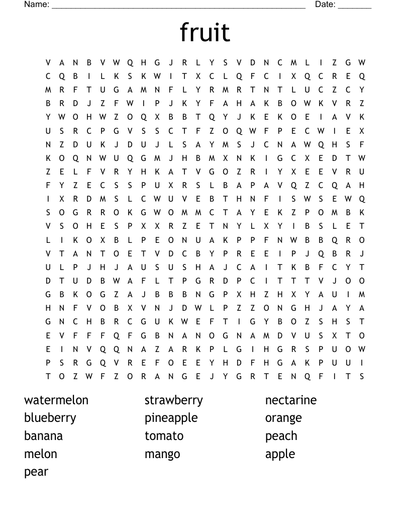 fruit  Word Search