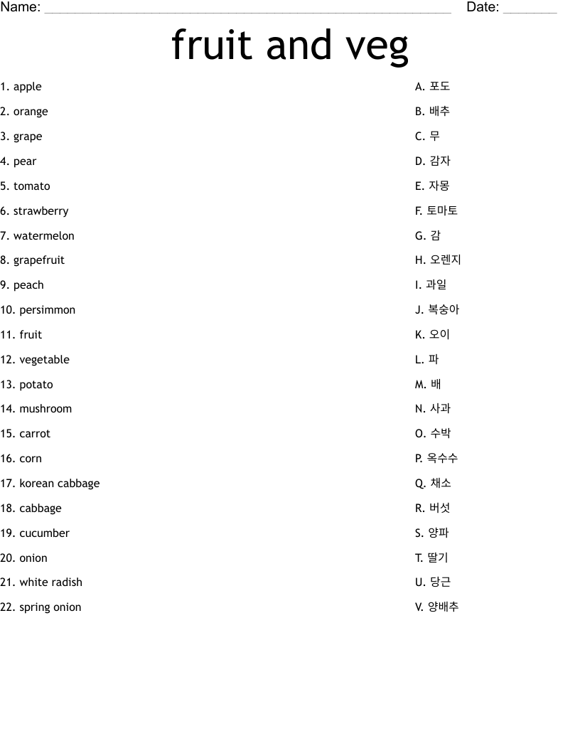 fruit and veg Worksheet
