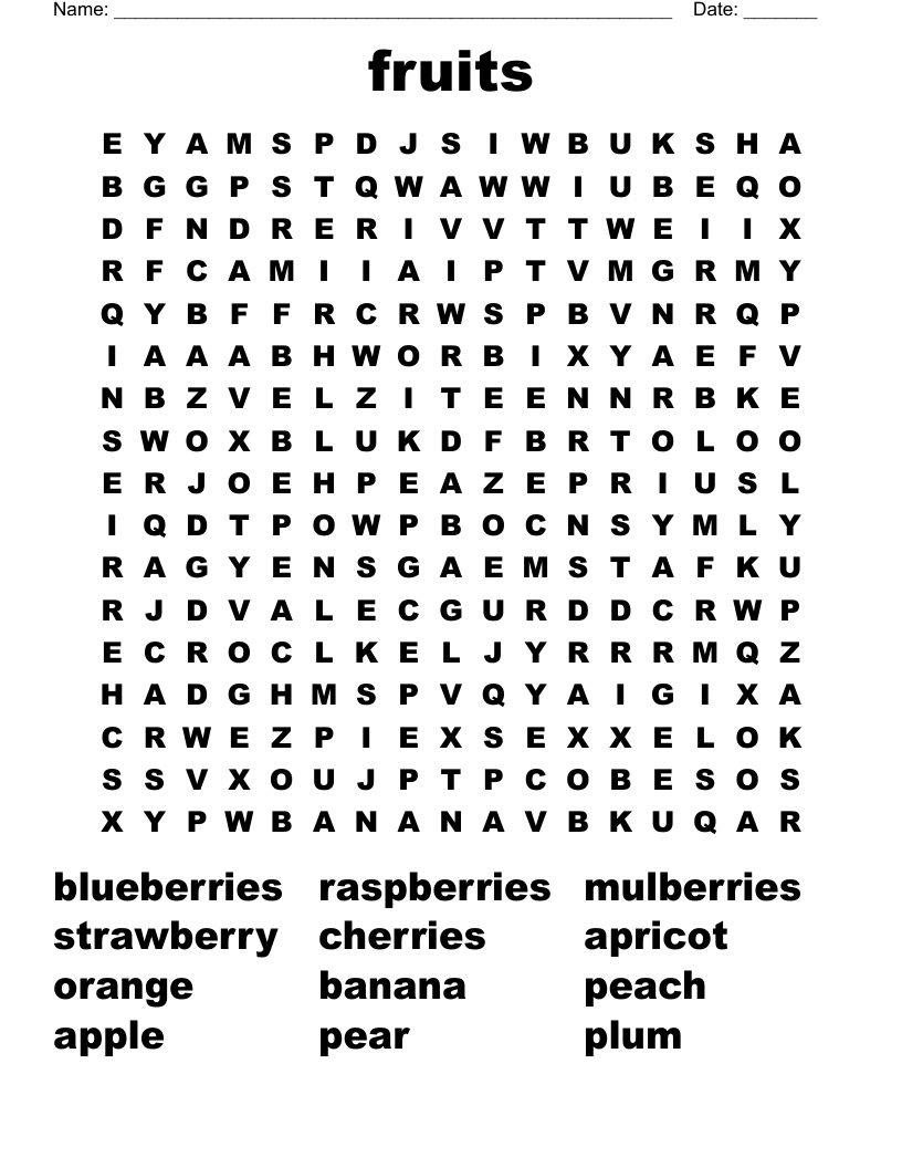 fruits Word Search