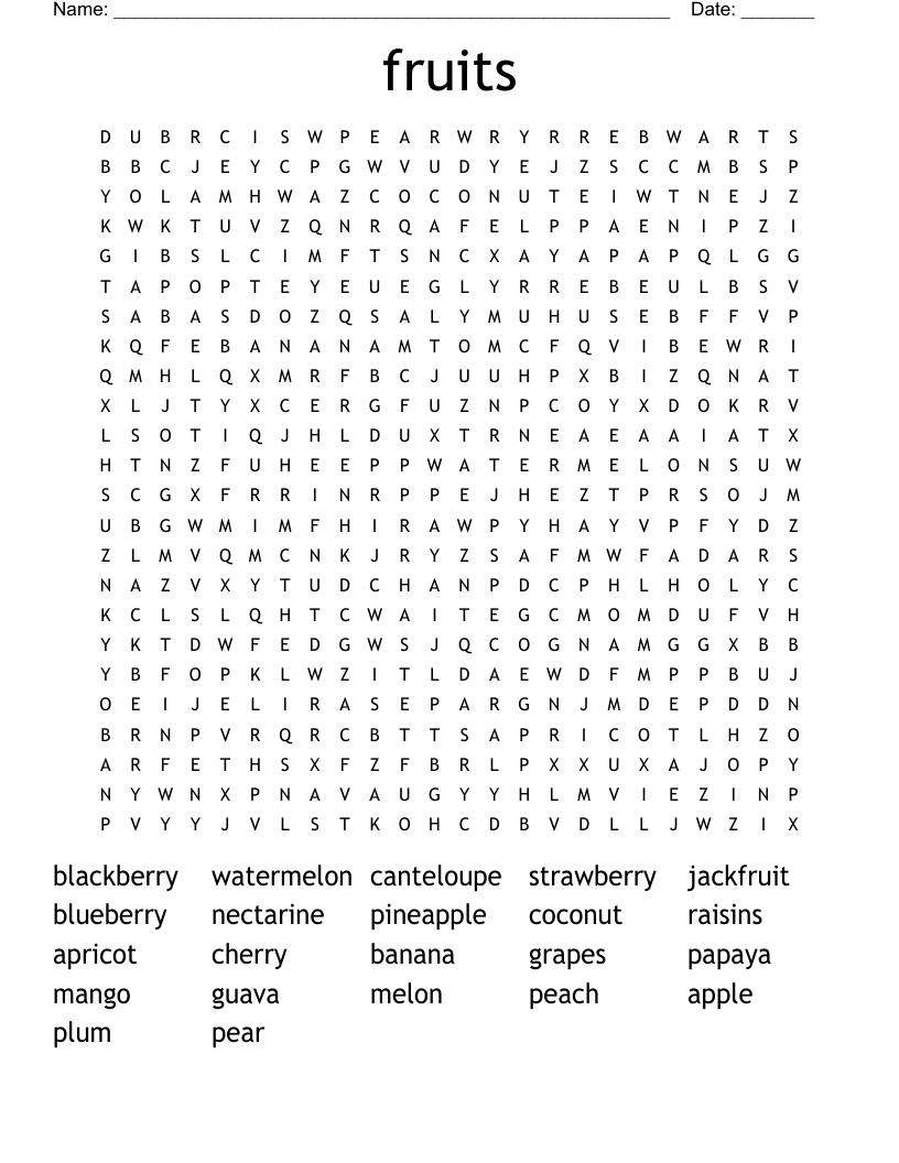 fruits Word Search