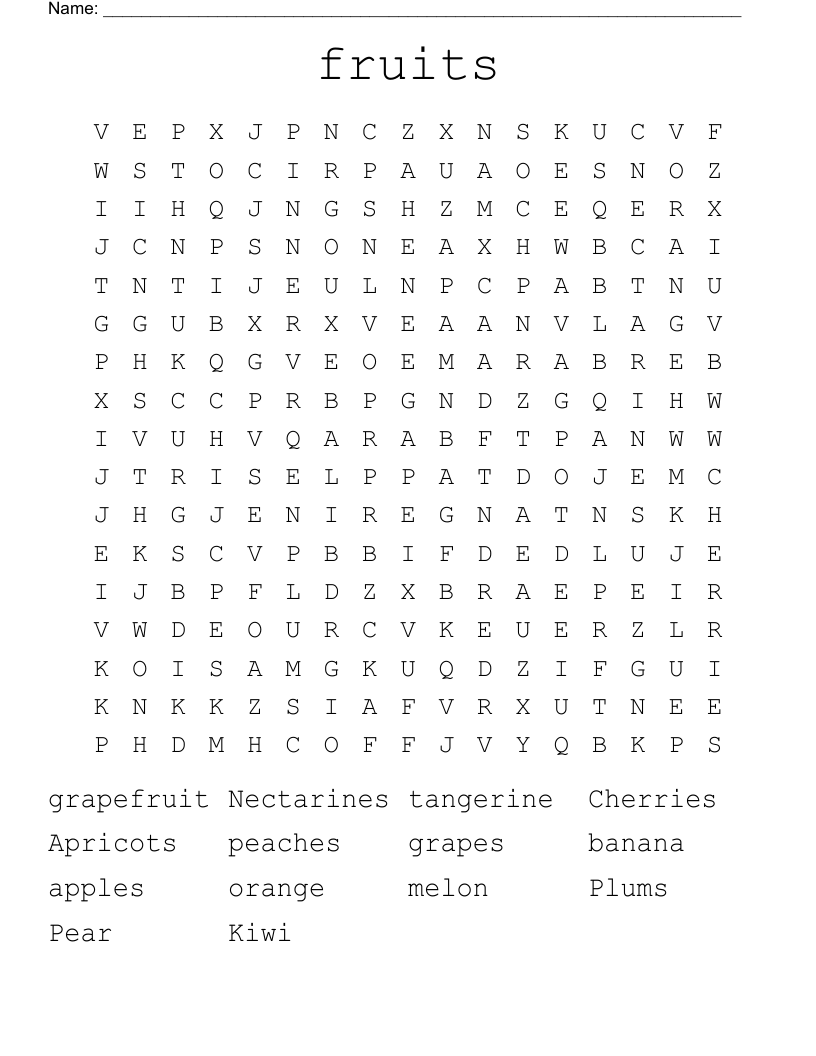 fruits Word Search