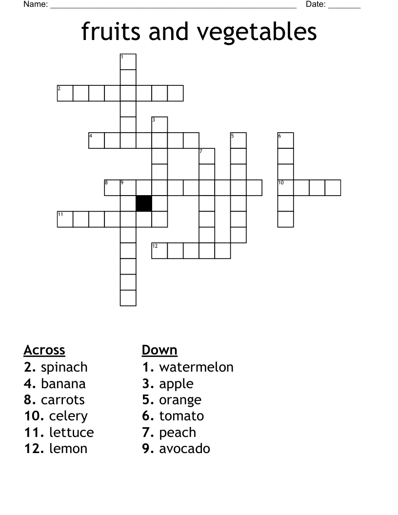 fruits and vegetables Crossword