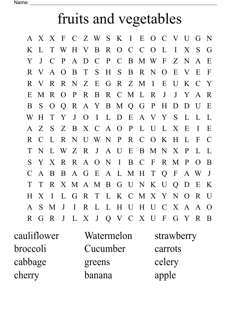 fruits and vegetables Word Search