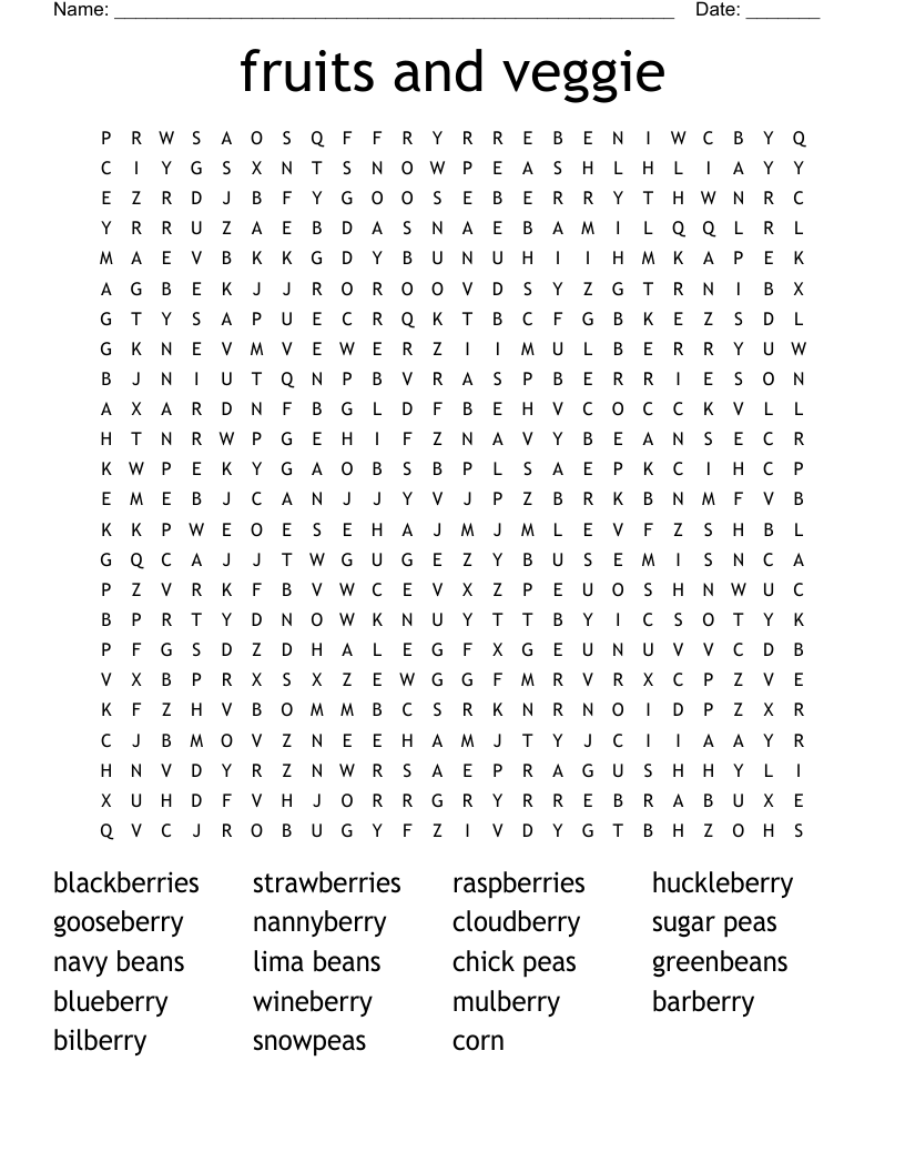 fruits and veggie Word Search