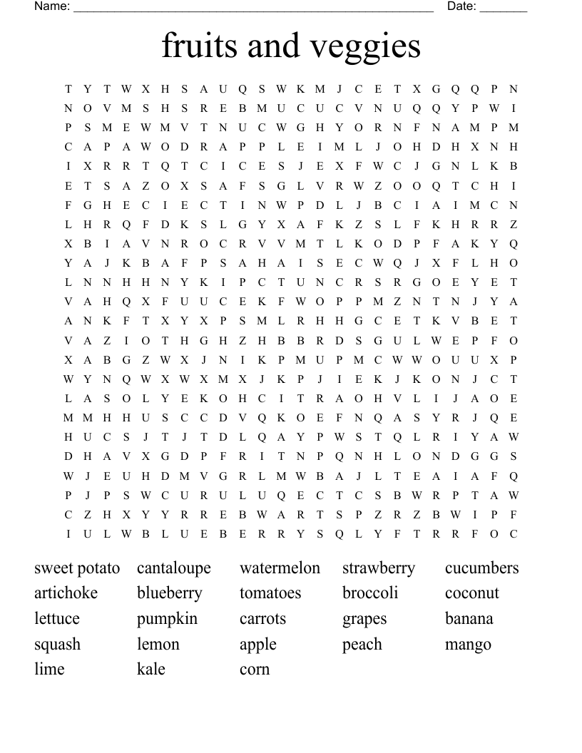 fruits and veggies Word Search