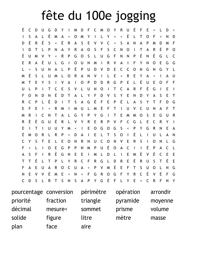 fête du 100e jogging Word Search
