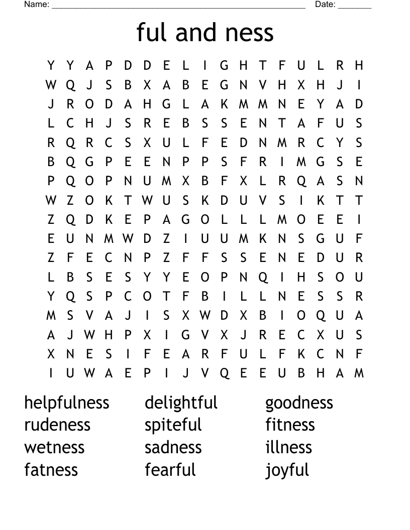 ful and ness Word Search