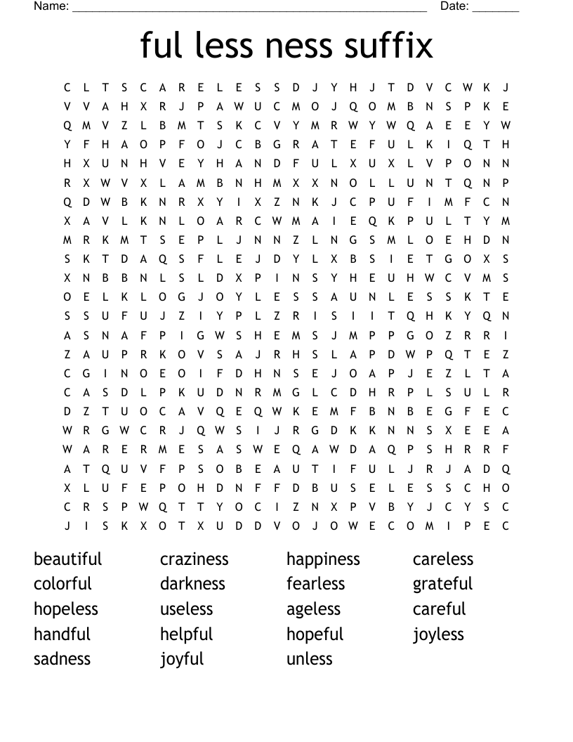 ful less ness suffix Word Search