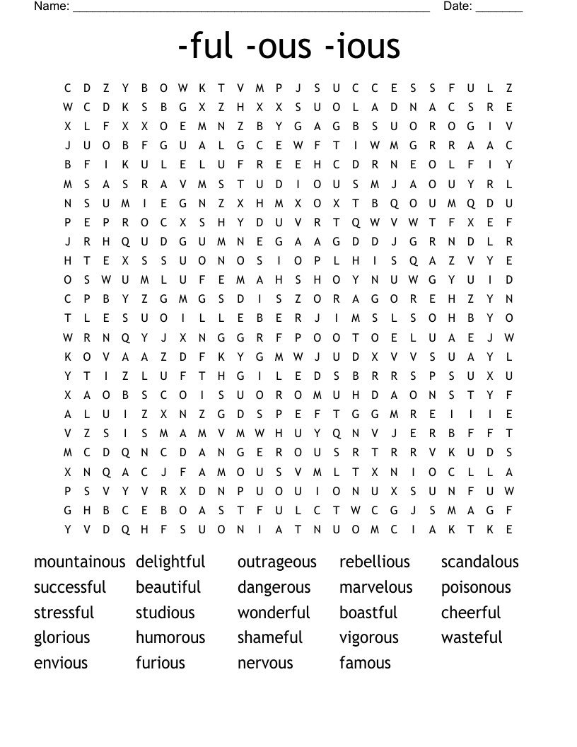 -ful -ous -ious Word Search