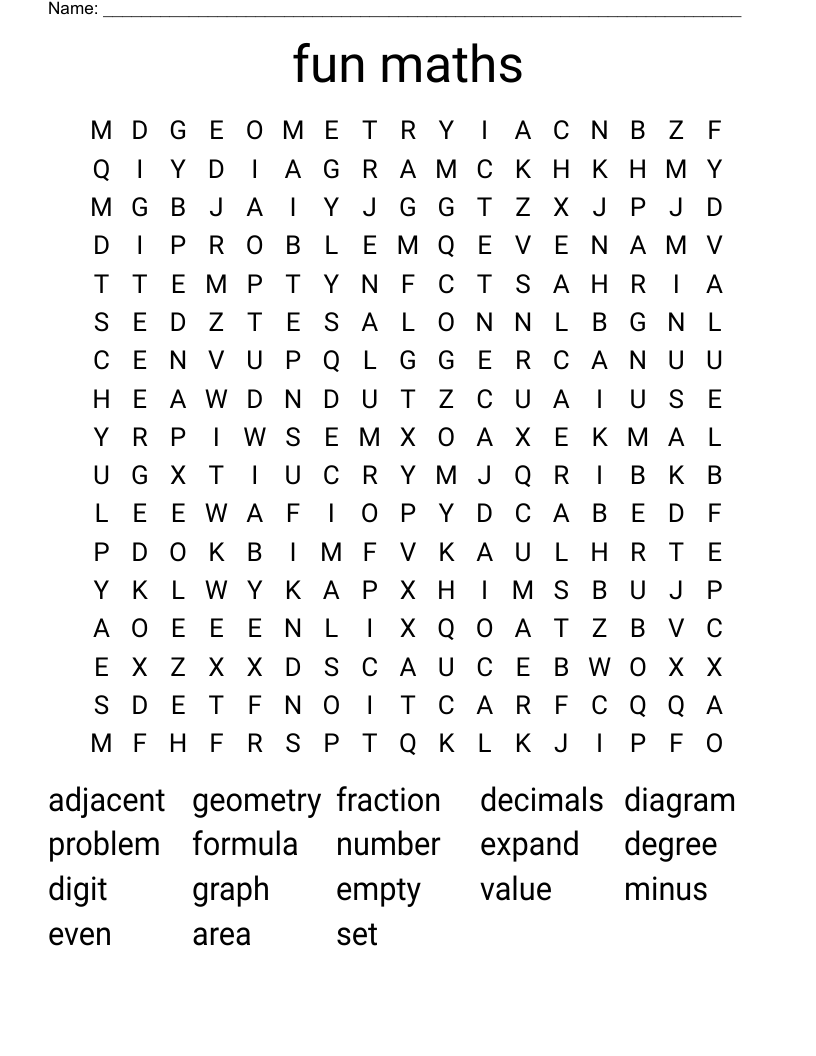 fun maths  Word Search