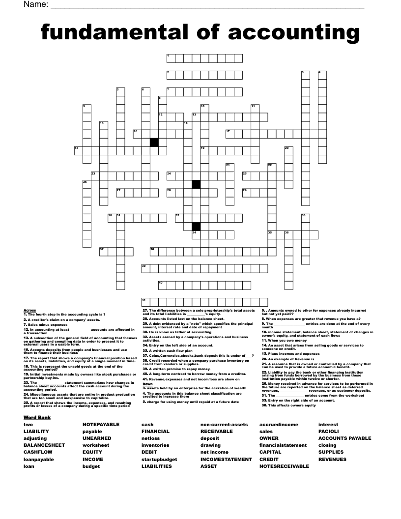 fundamental of accounting Crossword