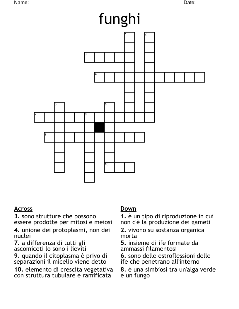 funghi Crossword