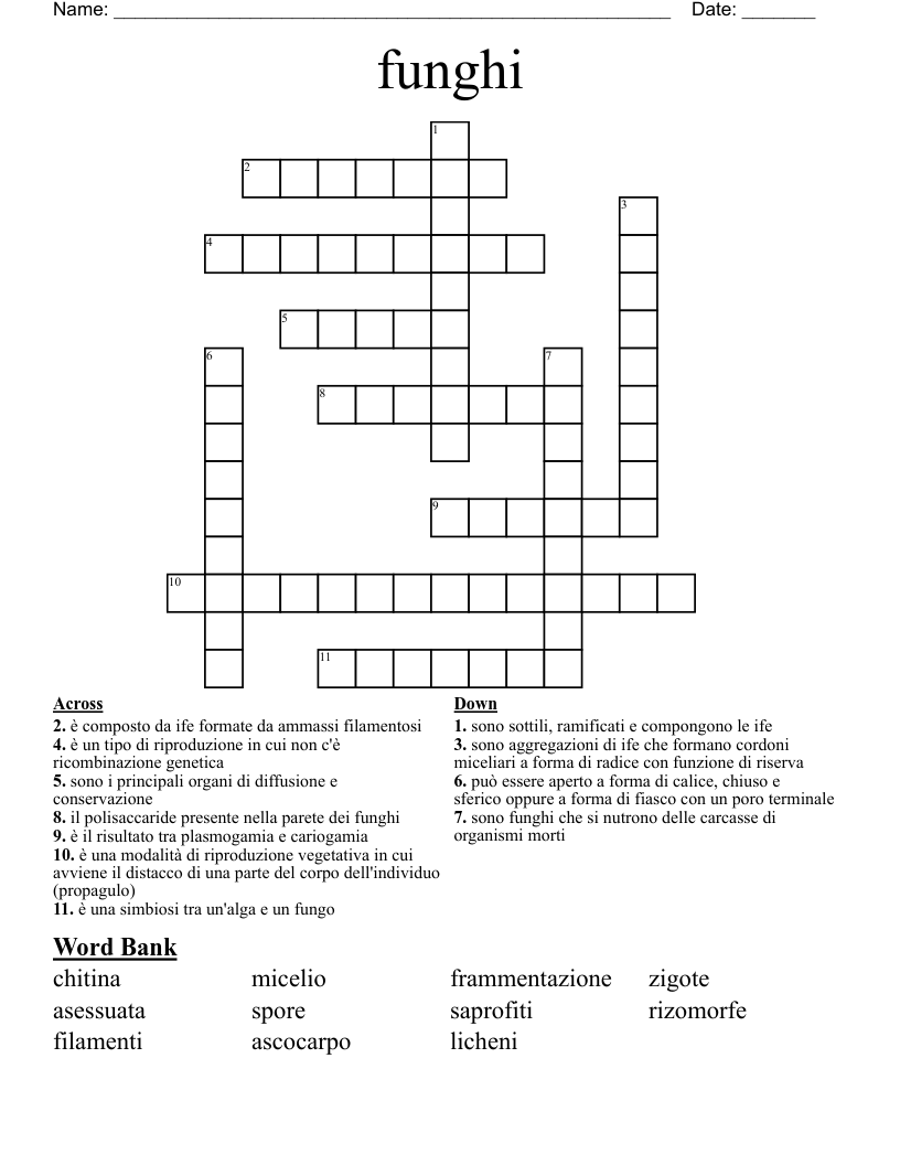 funghi Crossword
