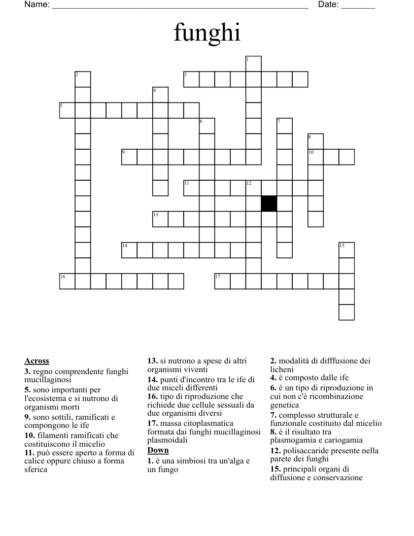 funghi Crossword