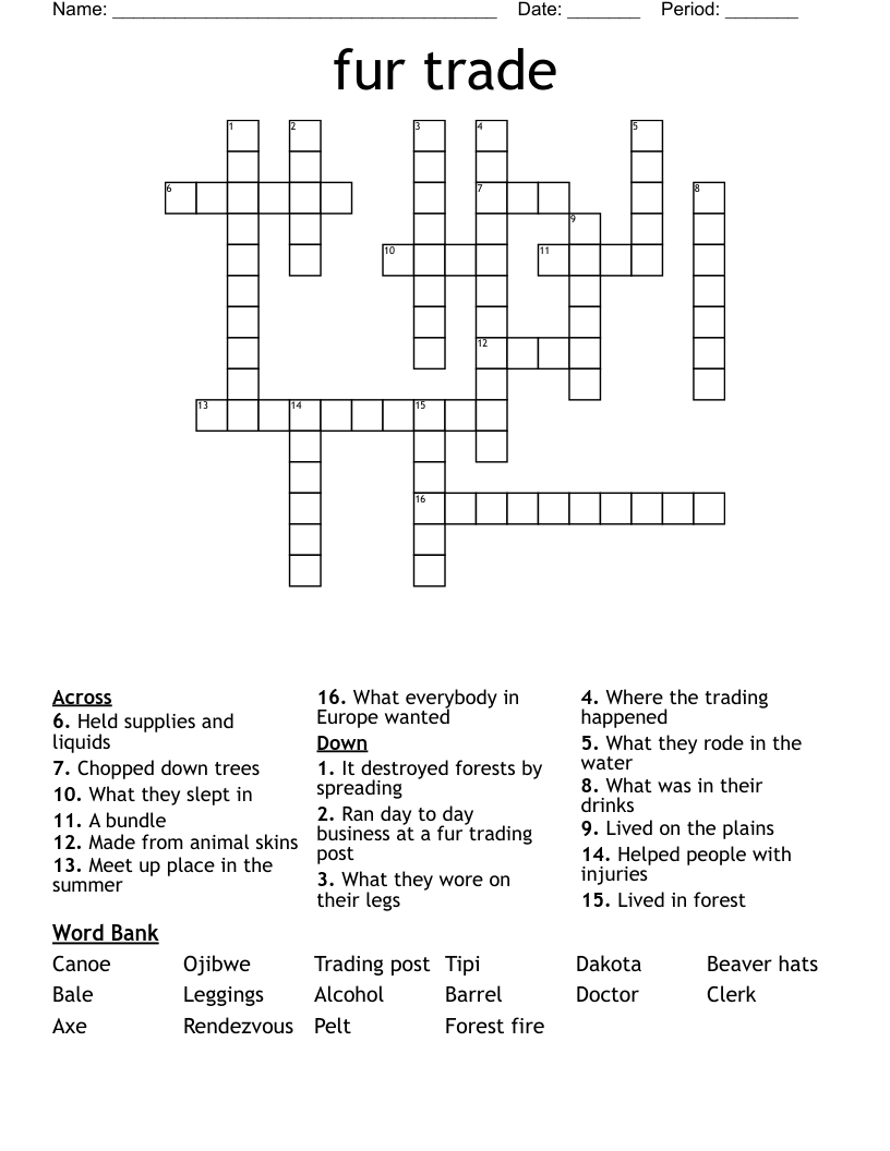 fur trade Crossword