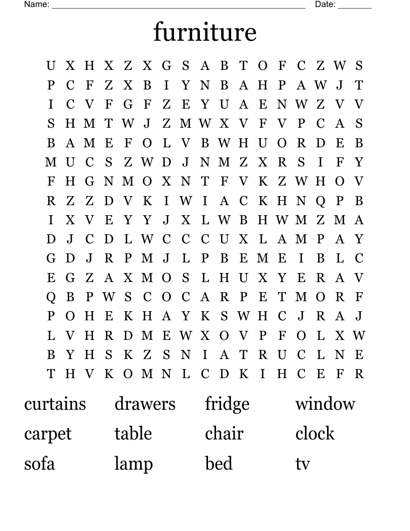 furniture Word Search