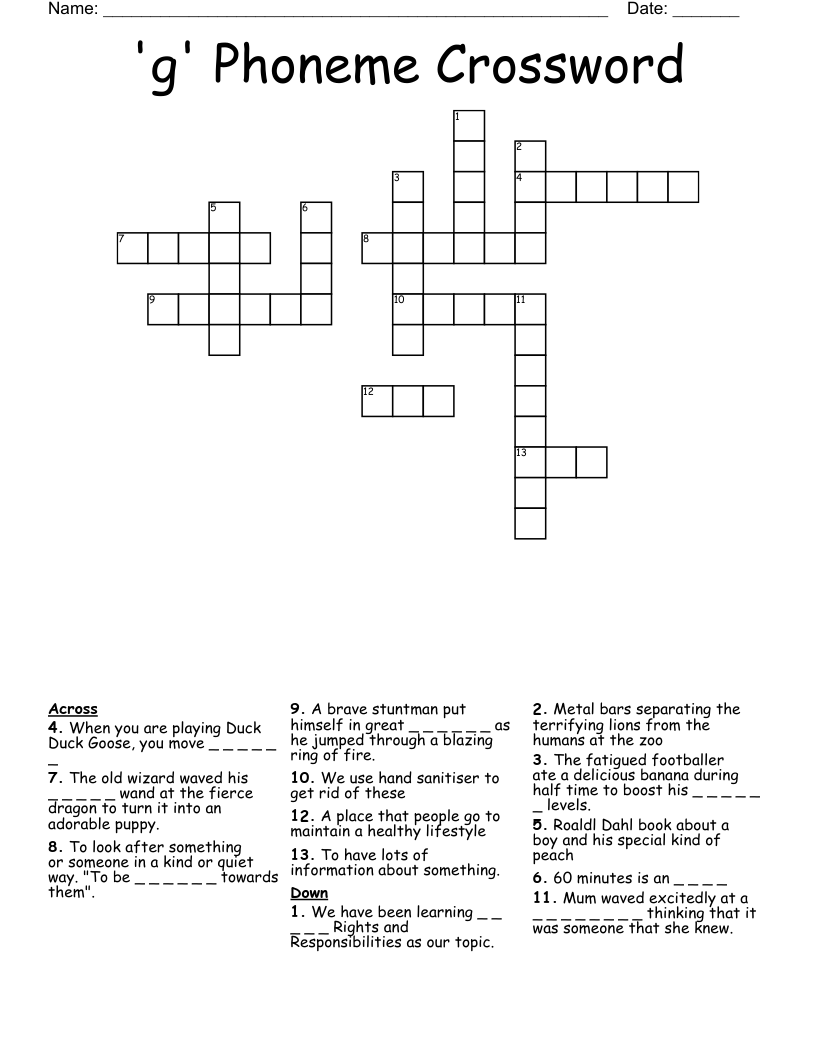 'g' Phoneme Crossword