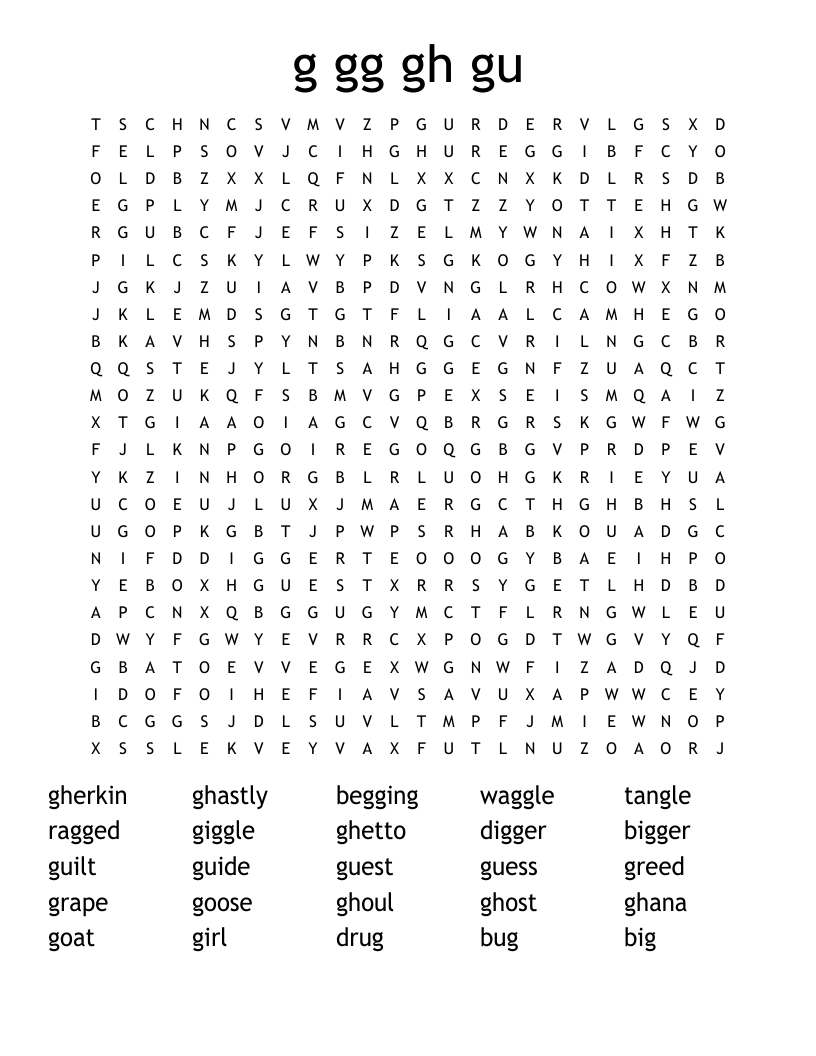 g gg gh gu Word Search