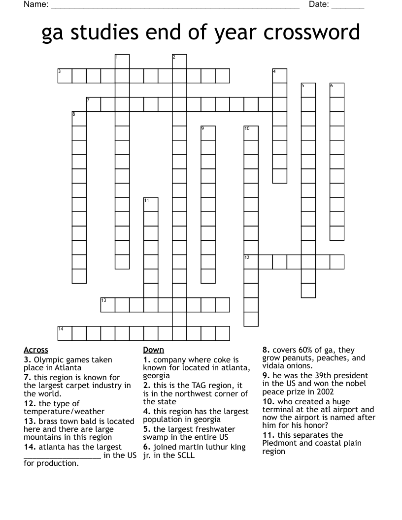 ga studies end of year crossword
