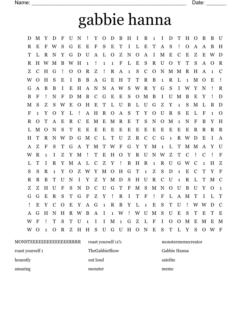 gabbie hanna Word Search