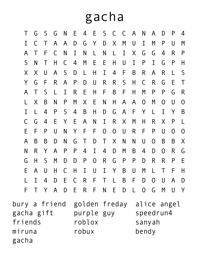 gacha Word Search