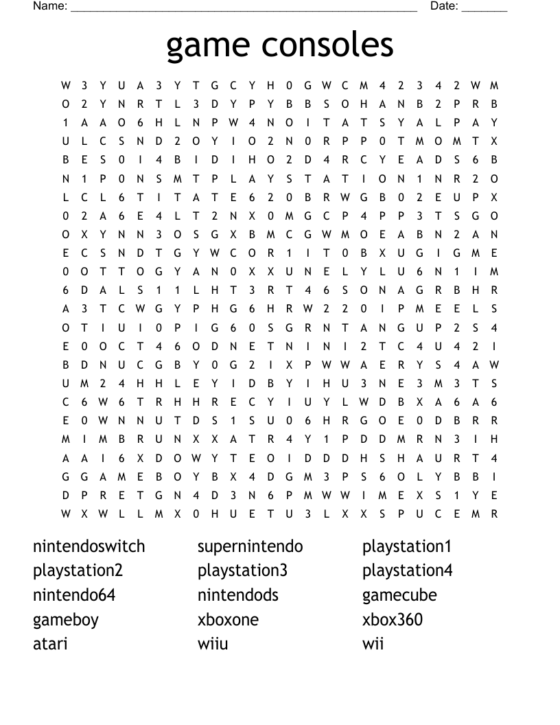 game consoles Word Search