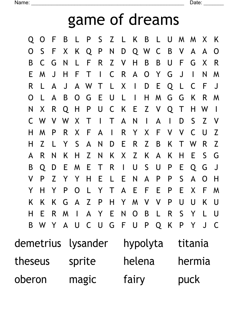 game of dreams Word Search