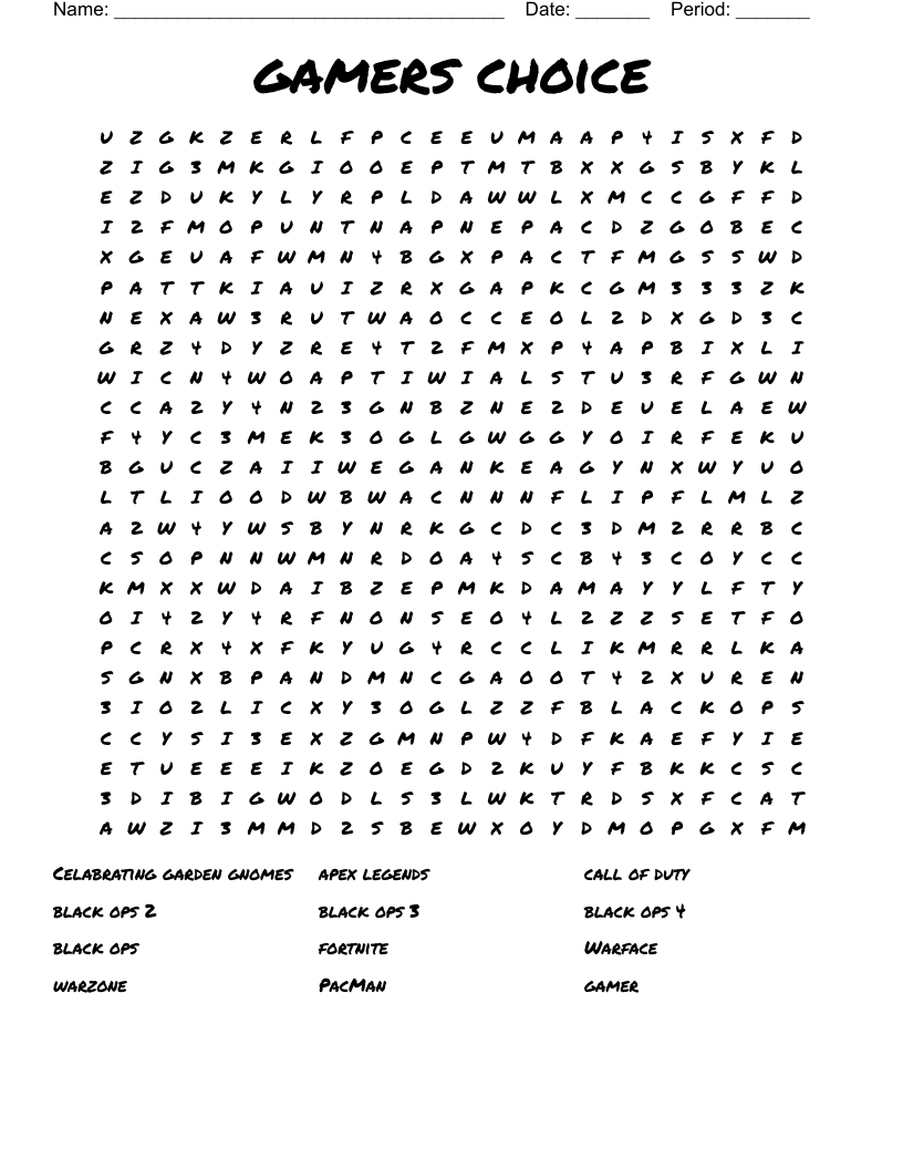 gamers choice Word Search