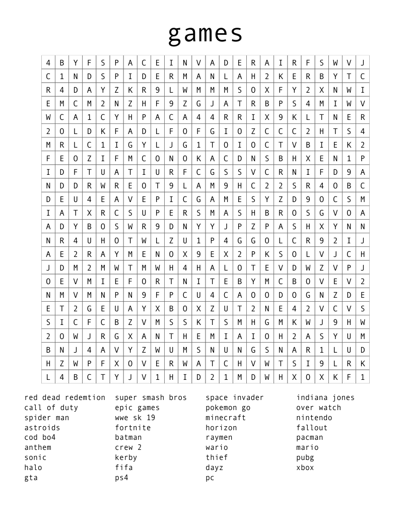 games Word Search