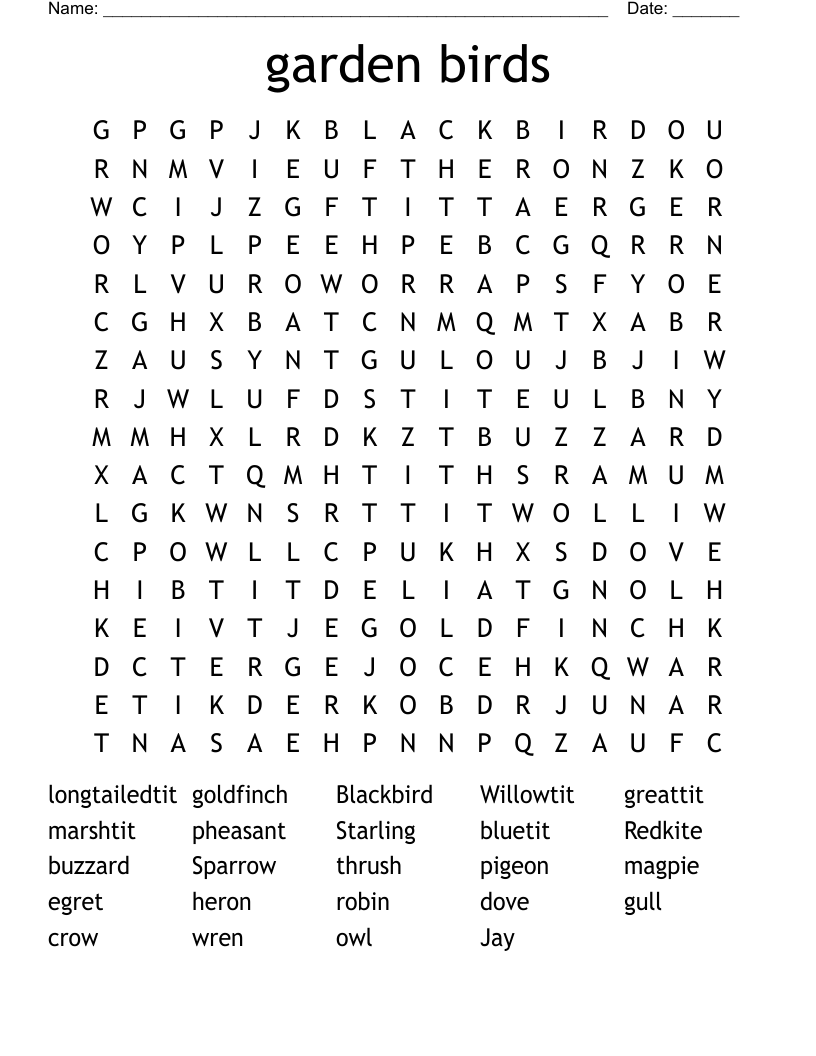 garden birds Word Search