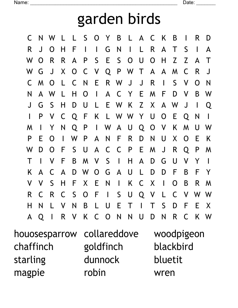 garden birds Word Search