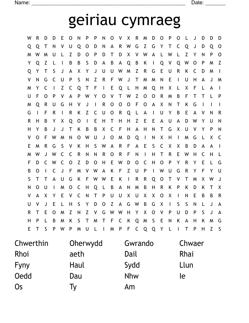 geiriau cymraeg Word Search