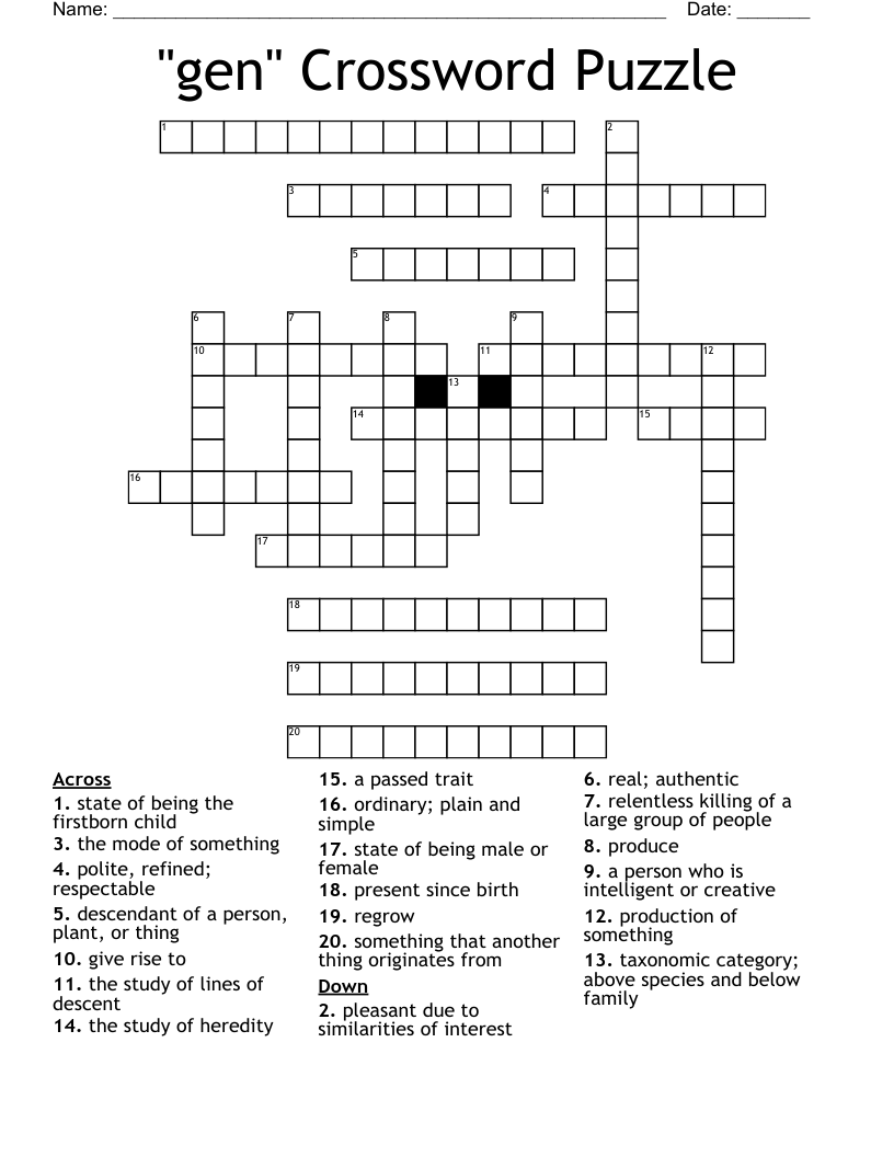"gen" Crossword Puzzle
