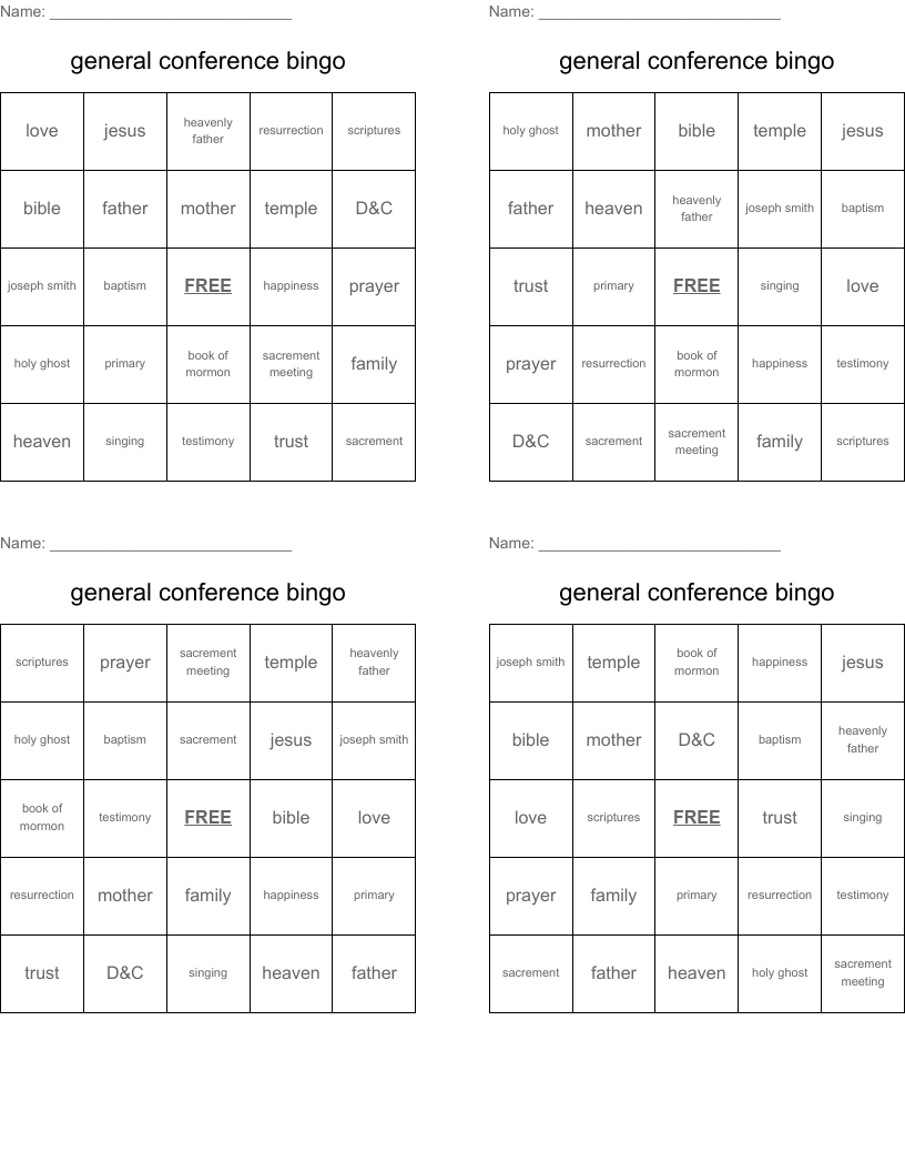 general conference bingo