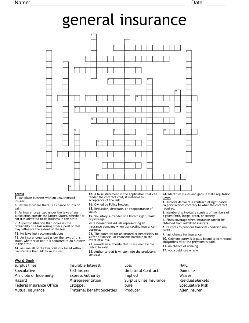 general insurance  Crossword