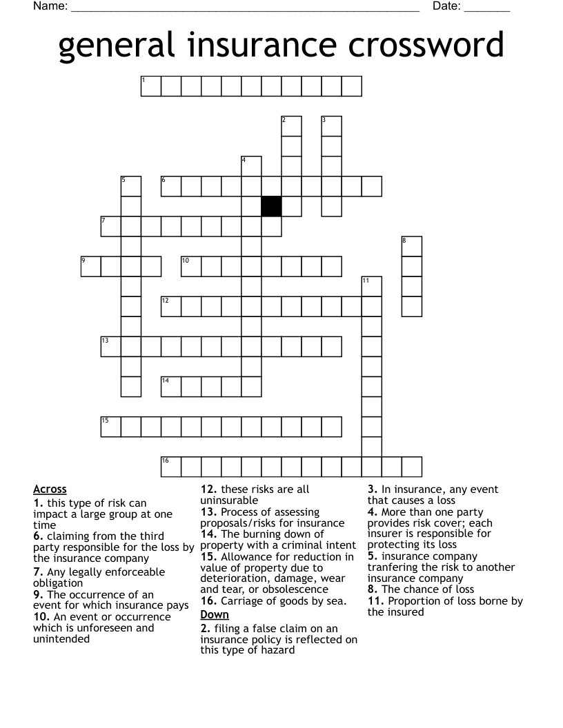 general insurance crossword